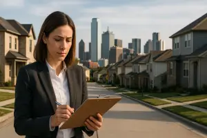 Dallas-Fort Worth neighborhood with homes and skyline in the distance